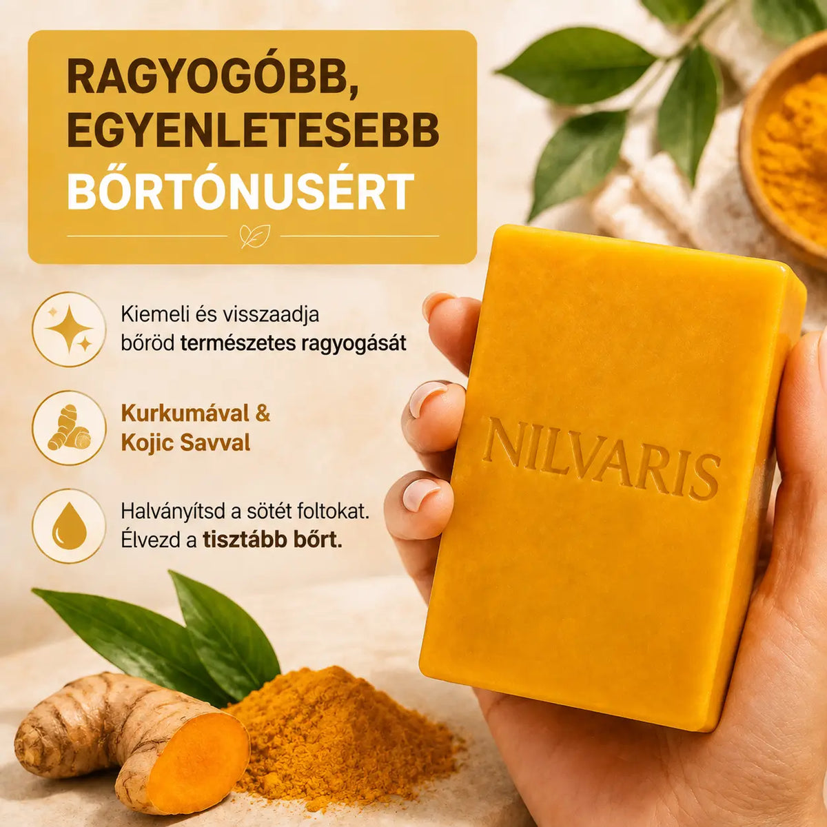 Kurkuma & Kojic Sav – Bőrtónus-kiegyenlítő Szappan